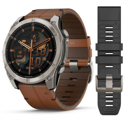 fēnix® 8 – 51 mm, AMOLED (Sapphire, Titanium avec bracelet en cuir marron)