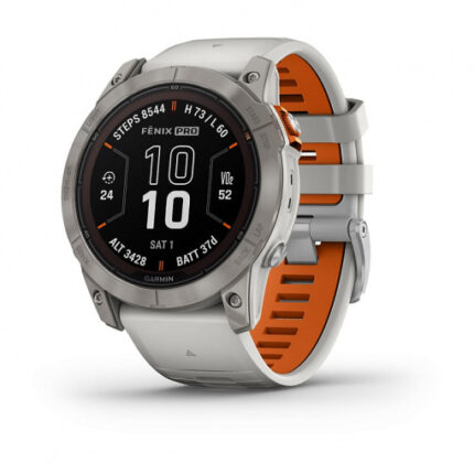 fēnix® 7X Pro – Sapphire Solar Edition (Titanium avec bracelet gris / orange)